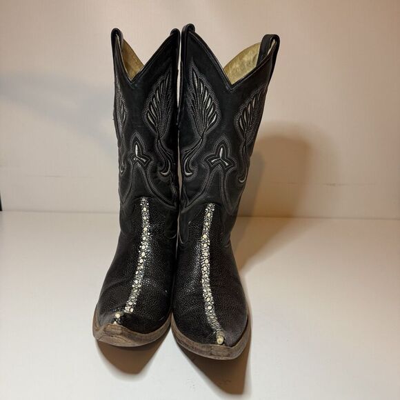 Mens Black Cowboy Boots Stingray Imitaition Leather Pointed Toe Sz 6 Arango Boot - Picture 3 of 12